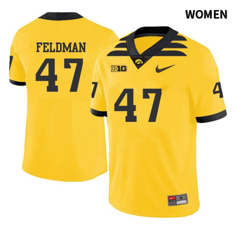 Women's Iowa Hawkeyes NCAA #47 Noah Feldman Yellow Authentic Nike Alumni Stitched College Football Jersey UJ34H10WL